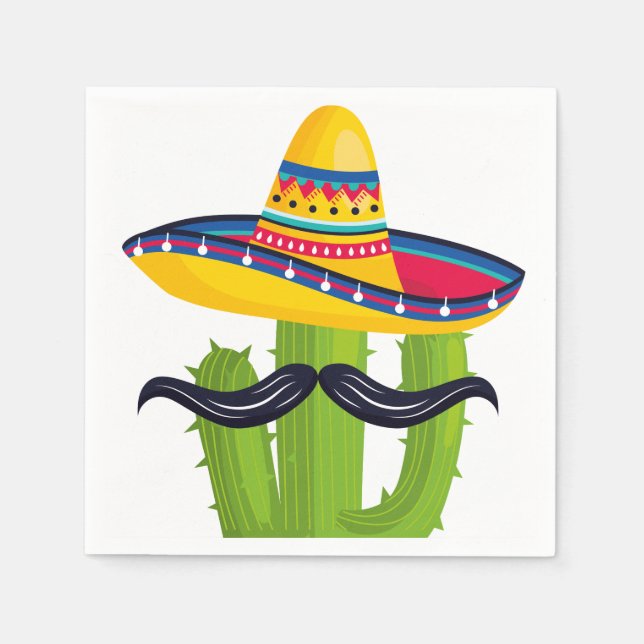 Sombrero mit Kaktus und Mustache Serviette (Vorderseite)