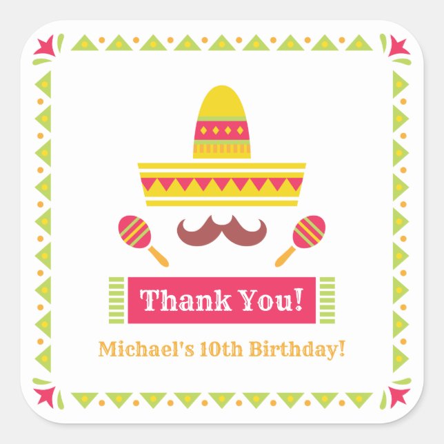 Sombrero Mustache Maracas Danke Stickers (Vorderseite)