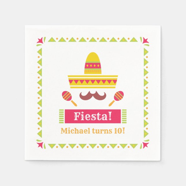 Sombrero Mustache Maracas Fiesta Napkins Serviette (Vorderseite)