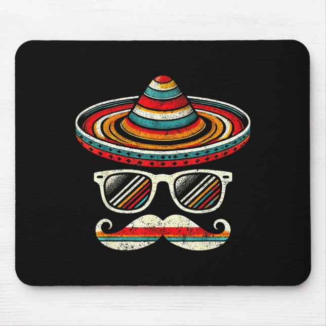 Sombrero Schnurrbart Sonnenbrille Cinco De Mayo Pa Mousepad (Vorne)