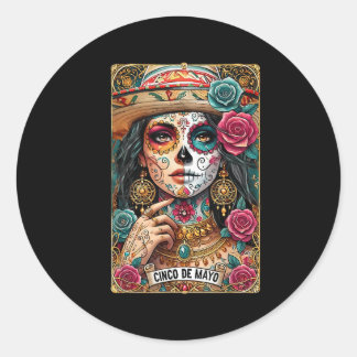 Sombrero Skull Skeleton Women Cinco De May Runder Aufkleber