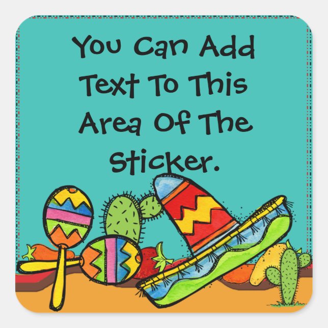 Sombrero und Maracas Button Quadratischer Aufkleber (Vorderseite)