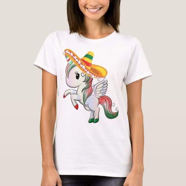 Sombrero Wearing Cinco de Mayo Unicorn Pegasus T-Shirt (Vorderseite)