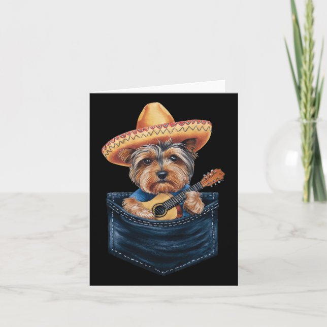 Sombrero Yorkshire Terrier Dog Playing Guitar Cinc Karte (Vorderseite)