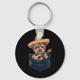 Sombrero Yorkshire Terrier Dog Playing Guitar Cinc Schlüsselanhänger