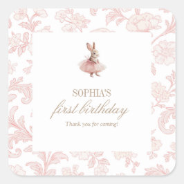 Some Bunny Birthday Pink Bunny Party Quadratischer Aufkleber