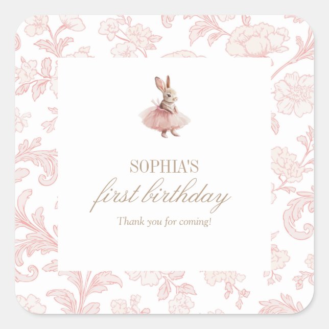 Some Bunny Birthday Pink Bunny Party Quadratischer Aufkleber (Vorderseite)