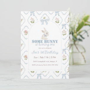 Some Bunny Blue Florale Streifen 1. Geburtstag Einladung