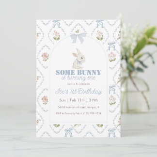 Some Bunny Blue Florale Streifen 1. Geburtstag Einladung