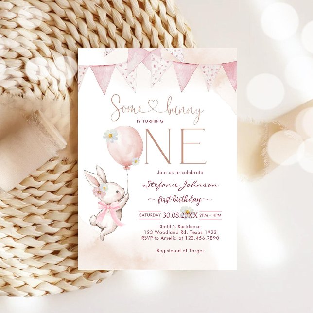 Some Bunny First 1st Birthday Invitation Einladung (Von Creator hochgeladen)