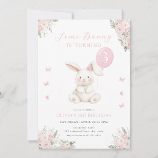Some Bunny Floral Mädchen Rosa Hase Geburtstag Einladung