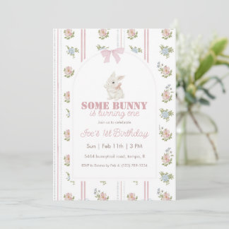 Some Bunny Floral Stripe 1. Geburtstag Einladung