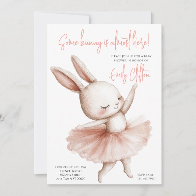 Some Bunny Is Almost Here Ballerina Baby Shower Einladung (Vorderseite)