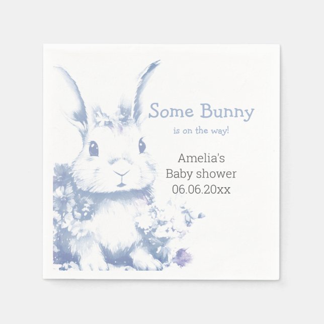 Some Bunny is coming Blue Baby Shower  Serviette (Vorderseite)