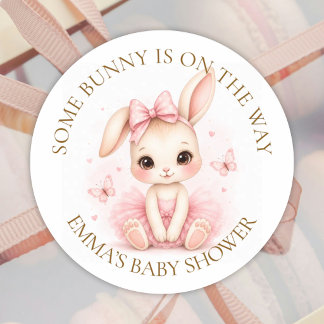 Some Bunny Is On The Way Baby Shower - Custom Text Runder Aufkleber