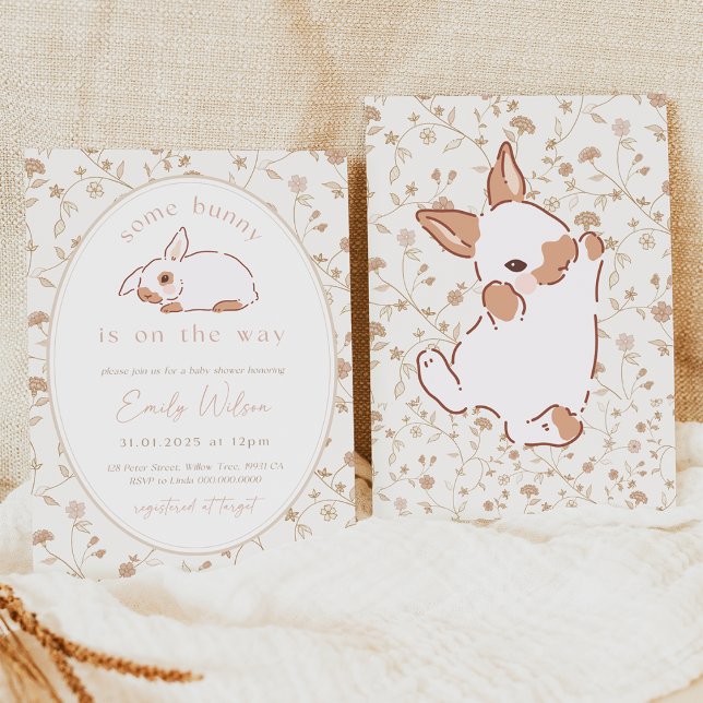 Some Bunny is on the Way Baby Shower Invitation Einladung (Neutral Bunny Baby Shower Invitation Bundle)