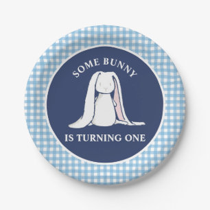 Some Bunny is One blaues Gingham Geburtstag Pappteller