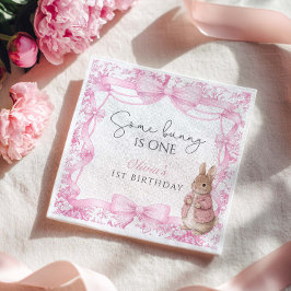 Some Bunny Is One Girl 1st Birthday Serviette