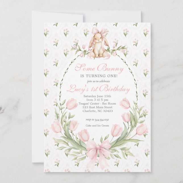 Some Bunny is One Invitation, Bunny Birthday Einladung (Vorderseite)