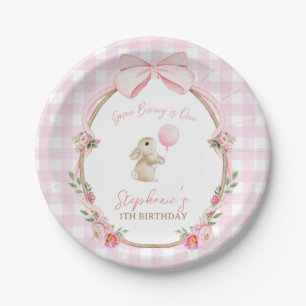 Some Bunny is One Pink Bow Hase Erster Geburtstag Pappteller
