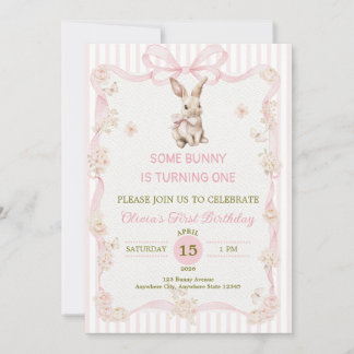 Some Bunny is One: Pink Schleife Hasen Erster Gebu Einladung