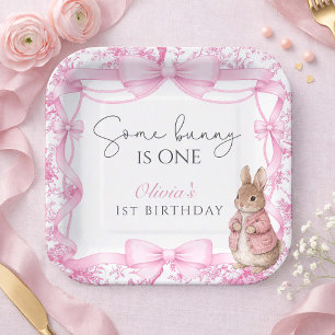 Some Bunny Is One Pink Toile Geburtstag Pappteller