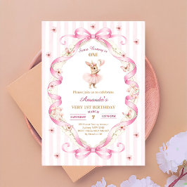 Some Bunny is One rosa Schleife Gingham 1. Geburts Einladung