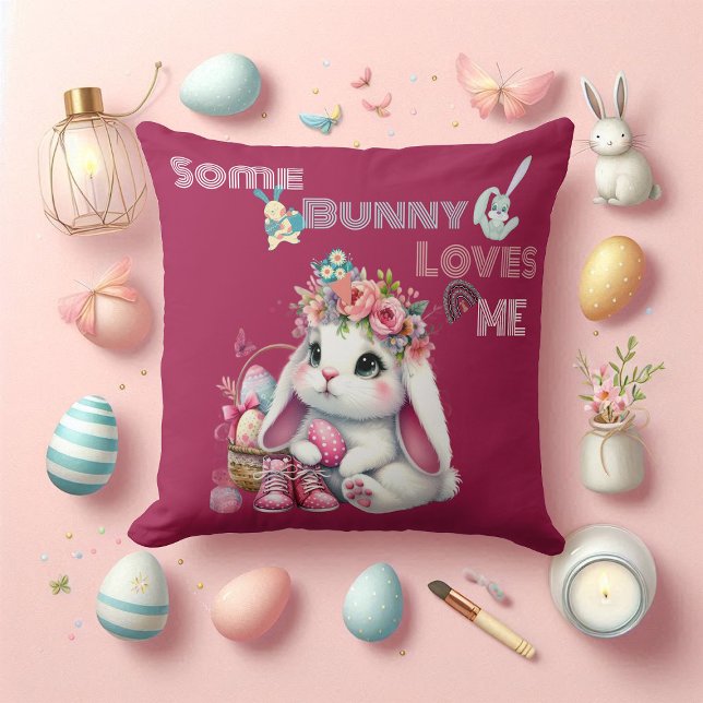 Some Bunny Loves Me Whimsical Spring Basket Custom Kissen (Some Bunny Loves Me Whimsical Spring Basket Custom Throw Pillow)