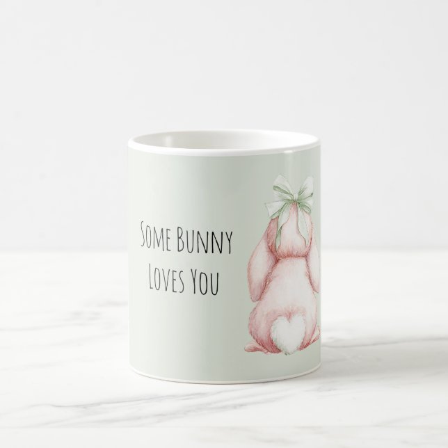 Some Bunny Loves You Mint Bow Heart Tail Kaffeetasse (Mittel)