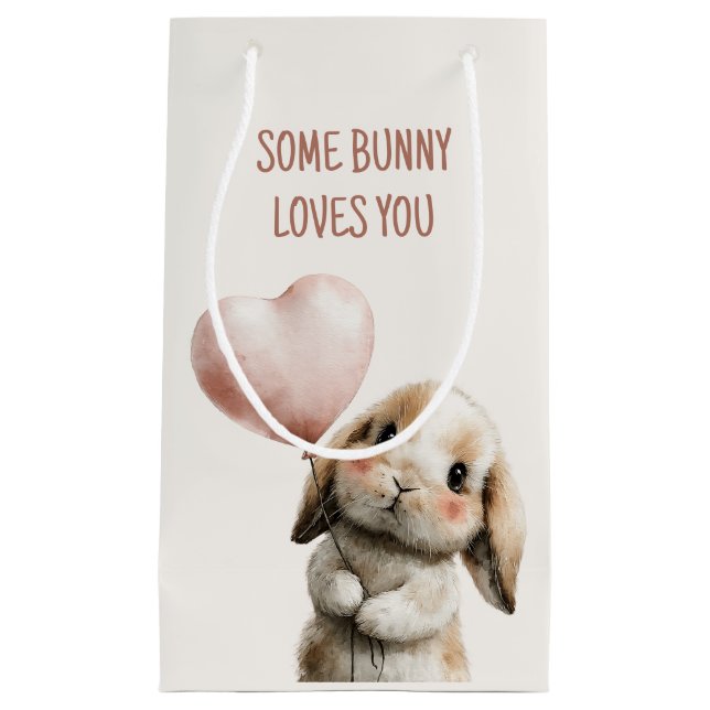 Some Bunny Loves You with Heart Balloon Kleine Geschenktüte (Vorderseite)