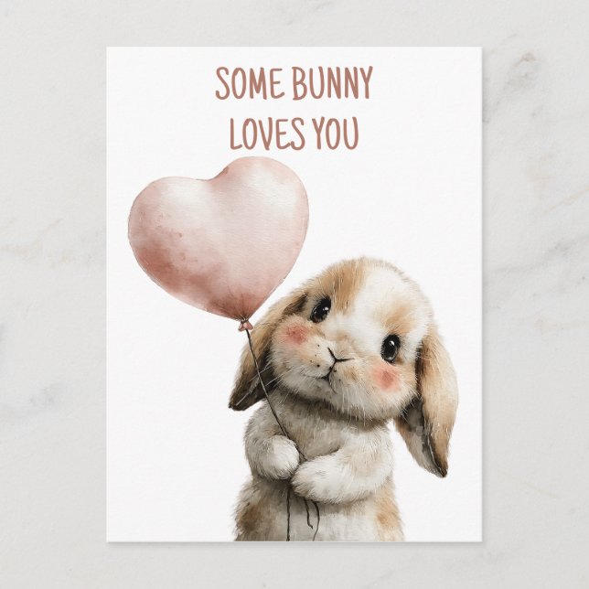 Some Bunny Loves You with Heart Balloon Postkarte (Vorderseite)