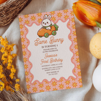 Some Bunny Ostern Mädchen Floral 1. Geburtstagsfei Einladung
