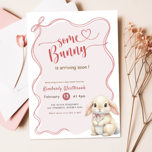 Some Bunny Pink Bow Baby Shower Einladung (Von Creator hochgeladen)