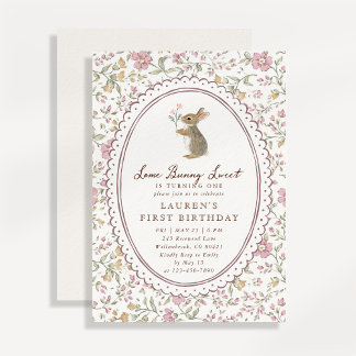 Some Bunny Sweet Floral Bunny Erster Geburtstag Einladung