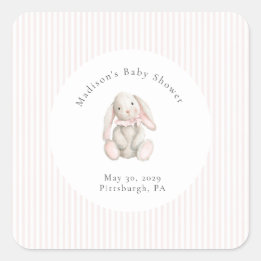 Some Bunny Sweet Pink Baby Shower Quadratischer Aufkleber