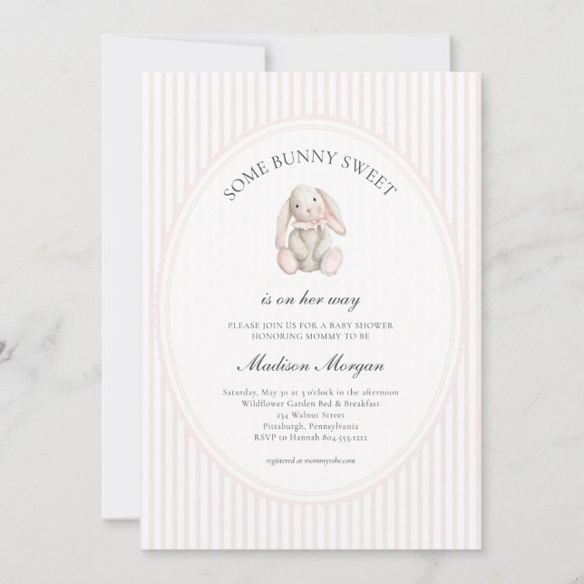 Some Bunny Sweet Pink Girl Baby Shower  Einladung (Vorderseite)