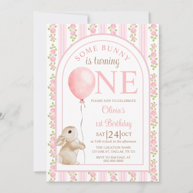 Some Bunny Vintage Rabbit 1st Birthday Invitation Einladung (Vorderseite)