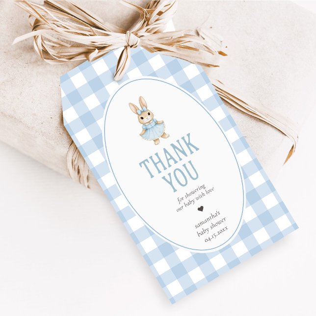 Somebunny Baby Shower Geschenkanhänger (Gingham Little Bunny Baby Shower Favor Tags)