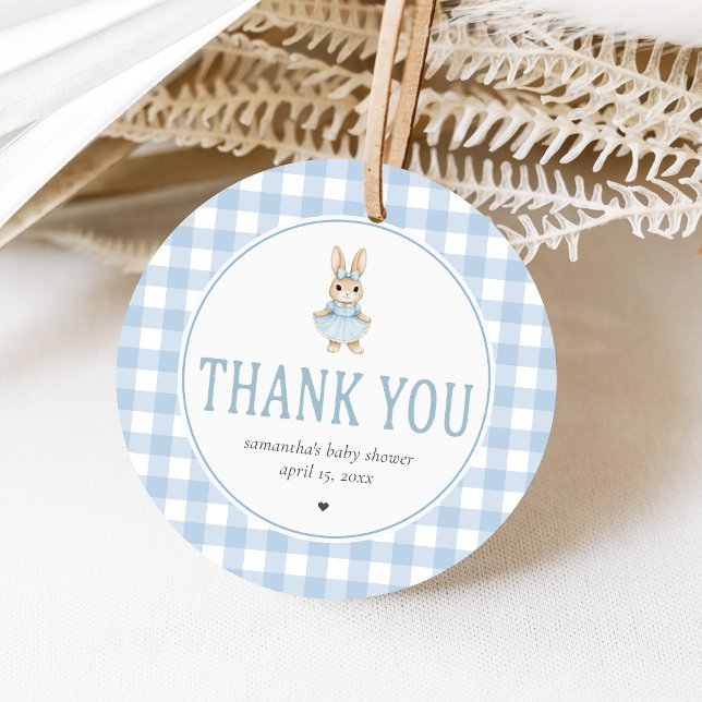 Somebunny Baby Shower Geschenkanhänger (Gingham Little Bunny Baby Shower Favor Tags)