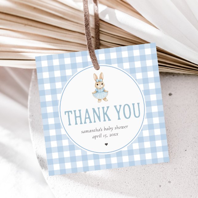 Somebunny Baby Shower Geschenkanhänger (Gingham Little Bunny Baby Shower Favor Tags)