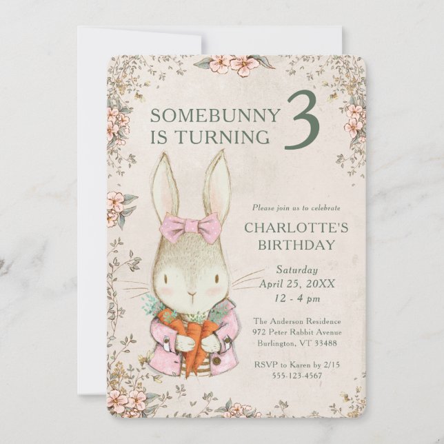 Somebunny is Turning Three 3rd Birthday Invitation Einladung (Vorderseite)