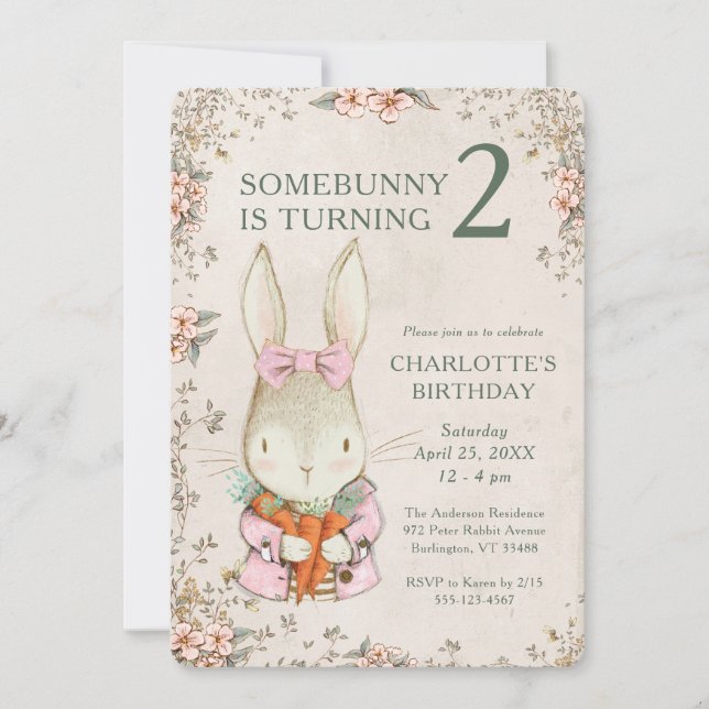 Somebunny is Turning Two 2nd Birthday Invitation Einladung (Vorderseite)