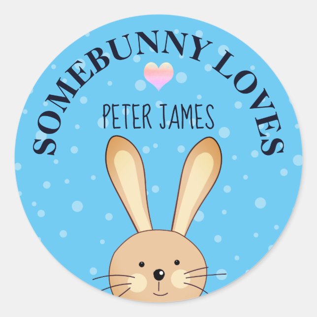 Somebunny Liebe You Blue Bunny Round Sticker (Vorderseite)