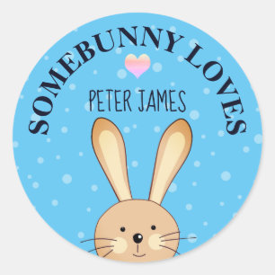 Somebunny Liebe You Blue Bunny Round Sticker