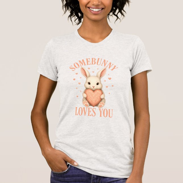 Somebunny Loves You Cute Bunny Light Grey T-Shirt (Vorderseite)