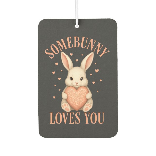 Somebunny Loves You Cute Bunny on Dark Charcoal Autolufterfrischer (Vorderseite)