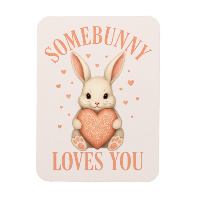 Somebunny Loves You Cute Bunny on Soft Blush Magnet (Vertikal)