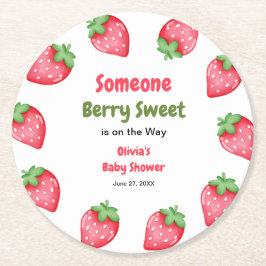 Someone Berry Sweet Strawberry Baby Shower Runder Pappuntersetzer