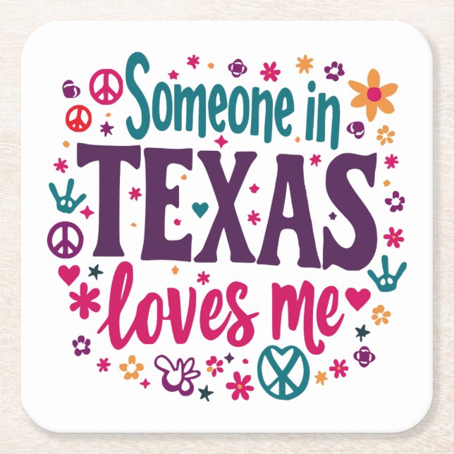 Someone in Texas Love Me - Retro Texas Hippie Art Rechteckiger Pappuntersetzer (Vorderseite)