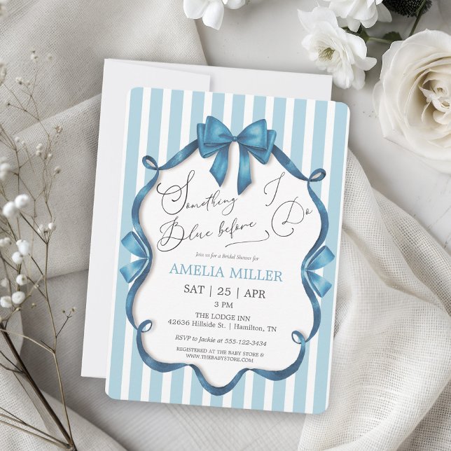 Something Blue Before I Do Blue Bow Bridal Shower Einladung (Something Blue Before I Do Blue Bow Croquet Bridal Shower Invitation)